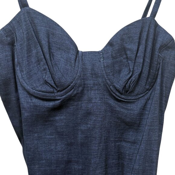 Annelore Denim Corset Top Size 10 Blue Stretch Linen Blend Bustier Camisole - Picture 2 of 10